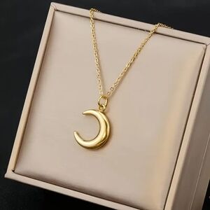 Boho 18K Gold Plated Over Sterling Silver Golden Crescent Moon Necklace